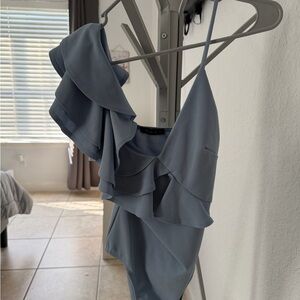 Ruffled One-Shoulder Swimsuit in Blue